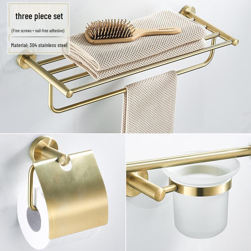 Minimalist Brushed Gold Towel Rack - 304 Stainless Steel Bathroom Hardware Hanger