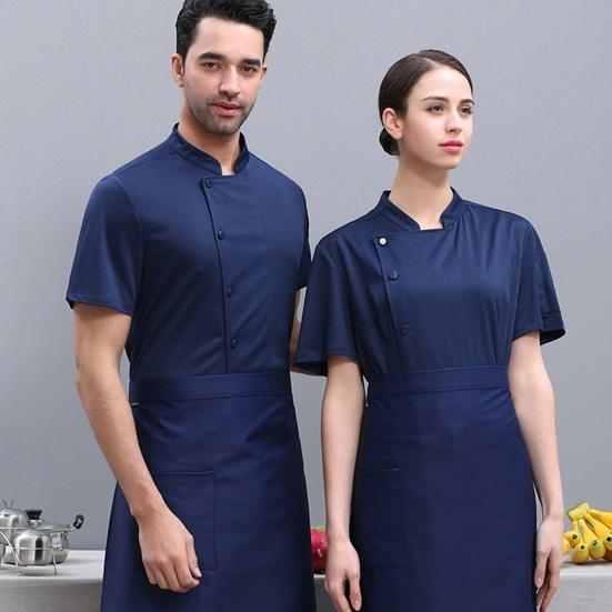 Unisex Chef Shirt Kitchen Single-breasted Short Sleeve Stand Collar Stain-resistant Loose Kitchen Bakery Restaurant Canteen Waiter Top Cook Uniform
