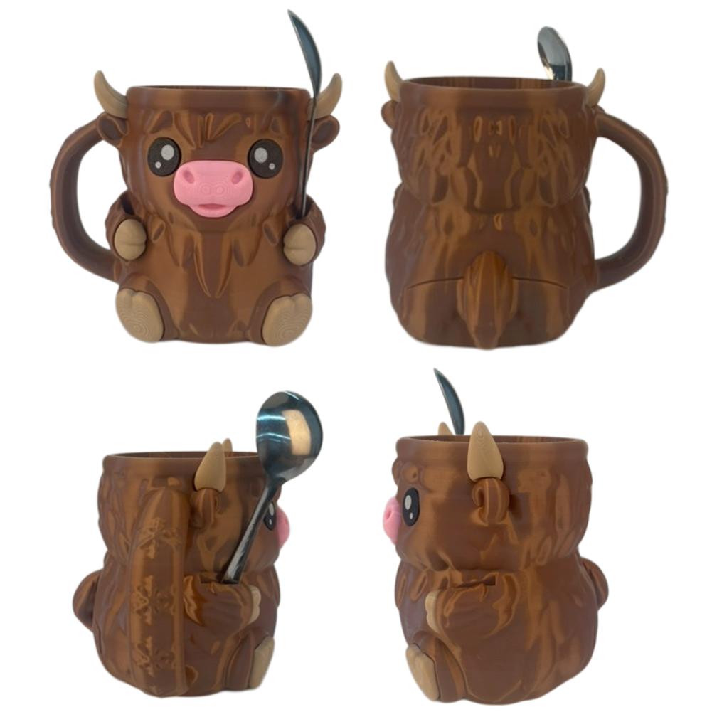 Reusable Highland Cow Ice Pint Holder With Snack Drawer Handle 3D Printed Ice Cream Pint Containers Beer Can Sleeves Ideal Gifts