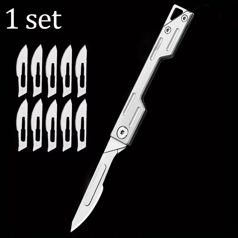 Stainless Steel Folding Knife Pocket Knife With 9 Replaceable Blades Sharp Hobby Knife Craft Knife Kit Kitchen Accessoires