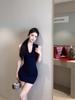 [Core-spun Yarn] Pure Desire Wind V-neck Knitted Vest Dress Women's Summer Tight Short Skirt Sexy Waist and Hip