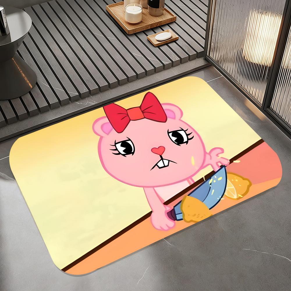 Anime H-Happy Tree Friends Floor Mat Diatomite Bath Mat, Quick Dry Absorbent Non-Slip Door Mat