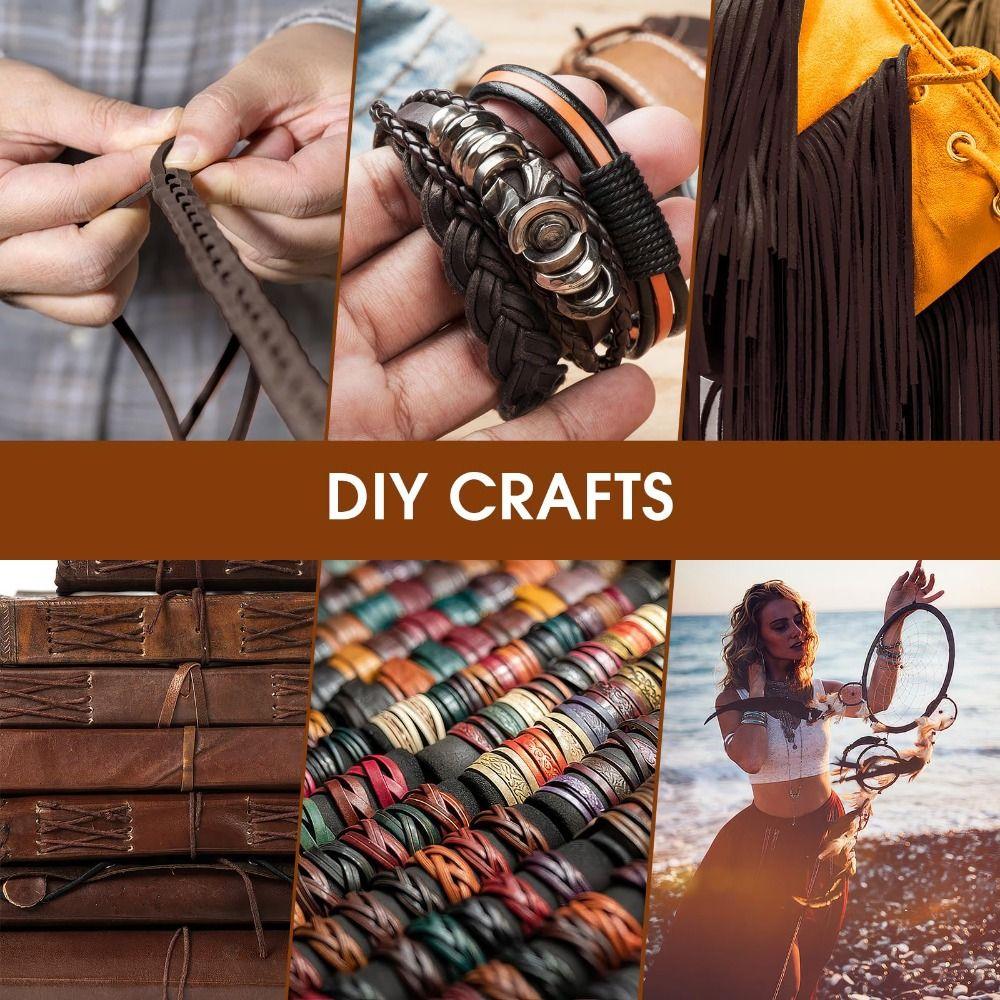 DIY Echtes Leder Kordel Flach/Rund Echtlederstreifen Naturleder Schnur Gewebte Taschen