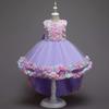 Girls Mesh Flower Runway Dress Children's Party Wedding Princess Dress with Train