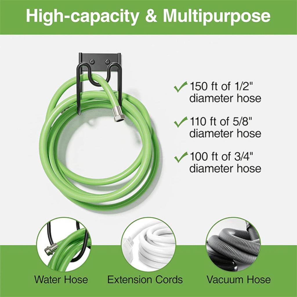 Black Garden Hose Hook Wall Mount Hose Holder With Slots For Hose Extension Cords