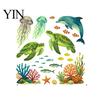 Removable Dolphin Turtle Wall Decor Ocean Themed Glow in The Dark Toilet Seat Stickers, Waterproof PVC Marine Life Decals for Tropical Fish