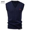 AMI Embroidery Autumn/Winter 2025 European Size V-neck Fried Dough Twists Sweater Vest for Men's Business Sweater Waistcoat