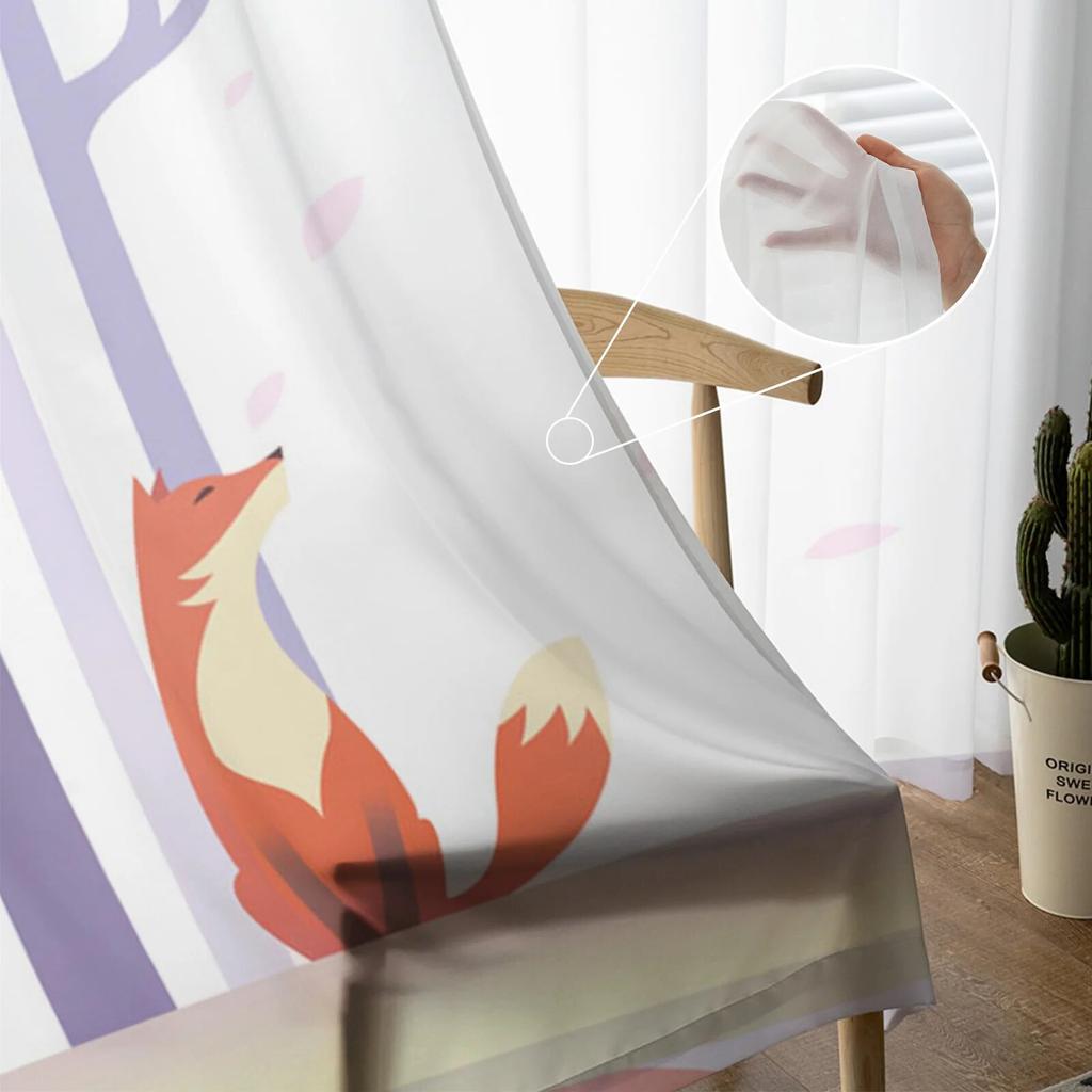Cherry Blossom Waterside Fox Tylle Závěsy do obývacího pokoje Kuchyň Ložnice Průsvitný tyl pro kavárnu Hotel Modern Home Decor