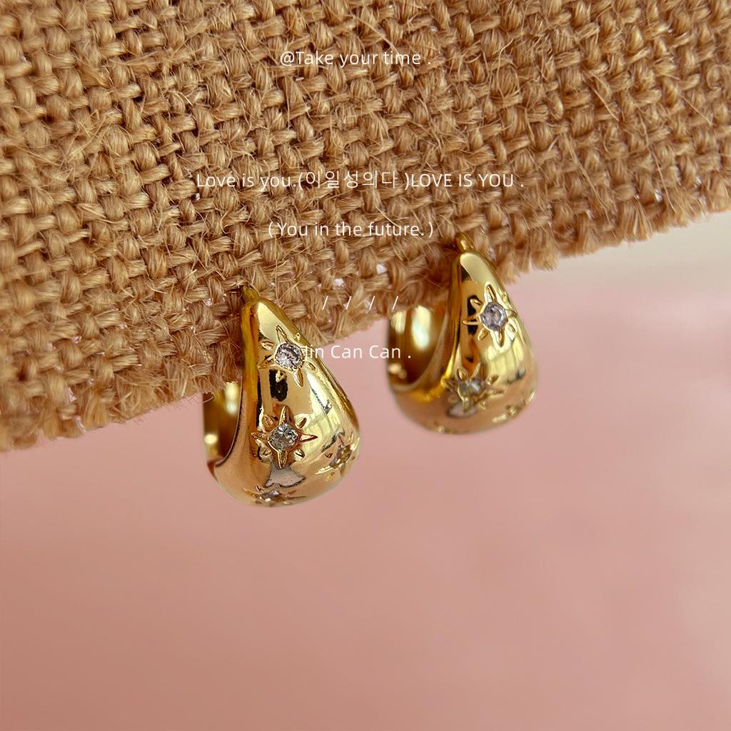 Fashion light luxury style slightly inlaid zircon color retention mango geometric round earrings earrings jewelry