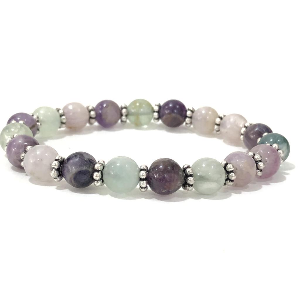8mm Round Multi Fluorite Beads Chakra Bracelet 7.5" , Stretchable Unisex Bracelet, Designer Jewelry For Her/Him CSB-56