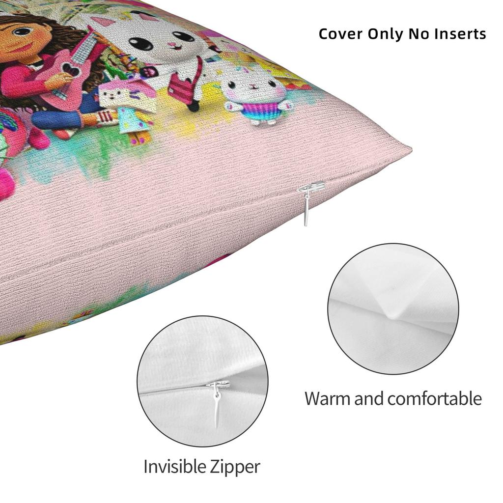 Gabby Dollhouse Cartoon Pillowcase Polyester Cushion Cover Decorative Cute Animals Pillow Case Cover Home Square 45X45cm