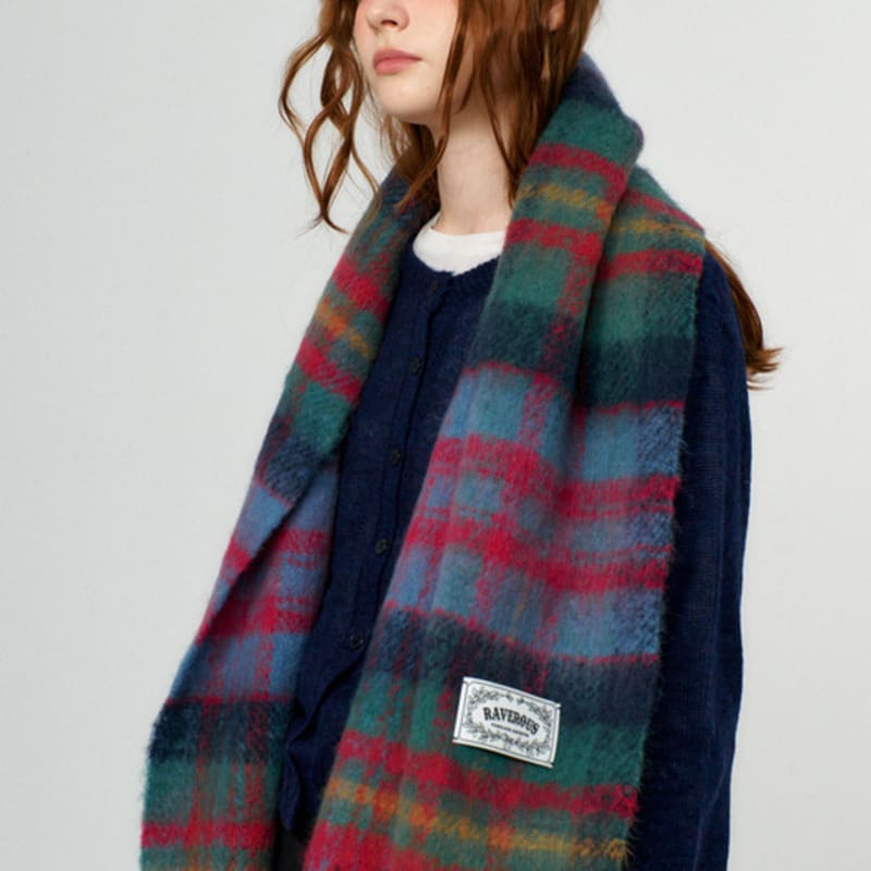 RAVEROUS Soft Brushed Check Muffler_Green