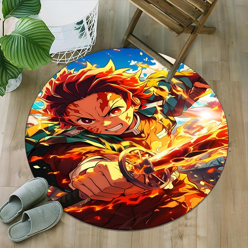 1pc Kamado Tanjiro Carpet, Round Rug, Comfortable, Suitable for Entryways, Living Rooms, Office, And Bedrooms, Christmas Decoration