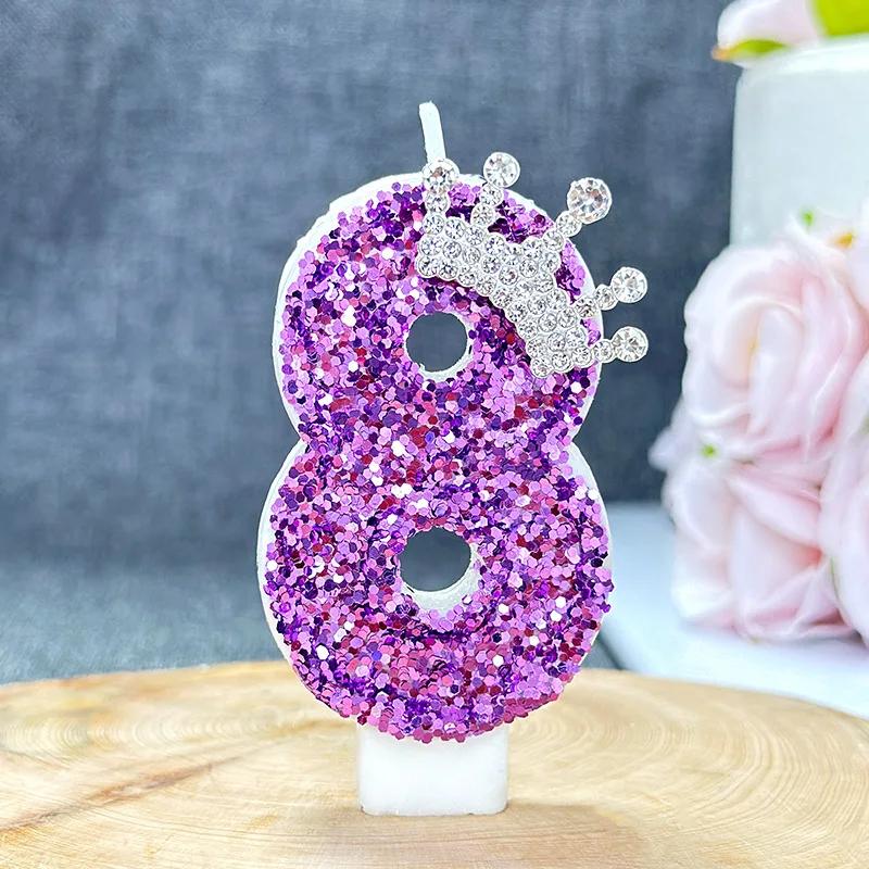 Purple Crown Birthday Candles Number 0 To 9 Princess Cake Decoration Candles Anniversary Party Decorations 0123456789