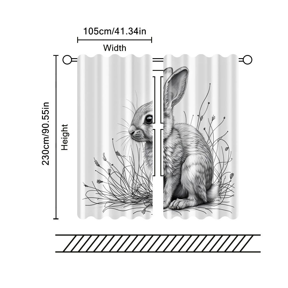 2 pcs   filtering curtains (excluding rods   non-movable   without batteries) Chic Line Art Rabbit for use in bedrooms and living