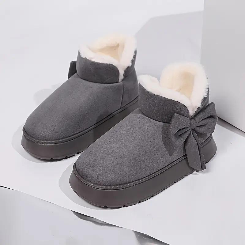 Cozy Plush-Lined Winter Snow Boots for Men and Women - Elegant Bow Detail, Soft Sole, Indoor/Outdoor Fashion Slippers