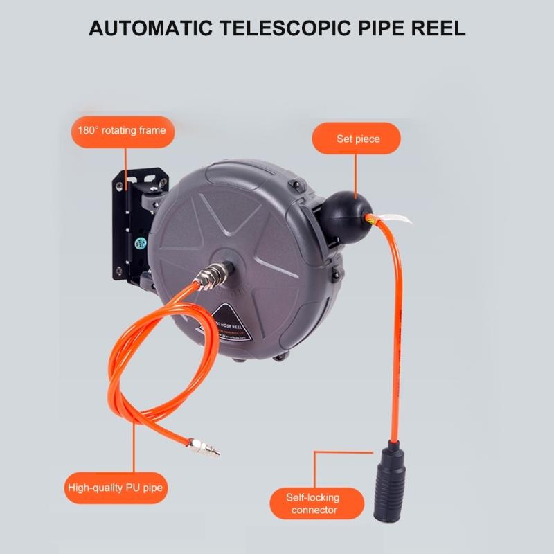 Automatic Retractable Air Hose Reel with 10M Air Hose Slow Retraction for Outdoor Car Washing Workshop Garage Garden