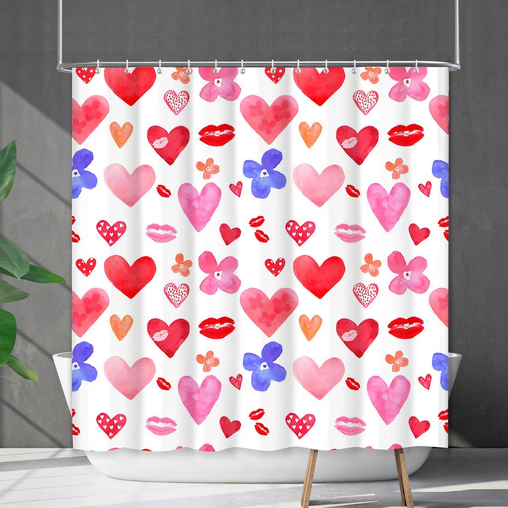 Bathroom Waterproof Curtain Digital Printing Valentine'S Day Love Shower Curtain Free Punching Toilet Partition Curtain Shower Cloth