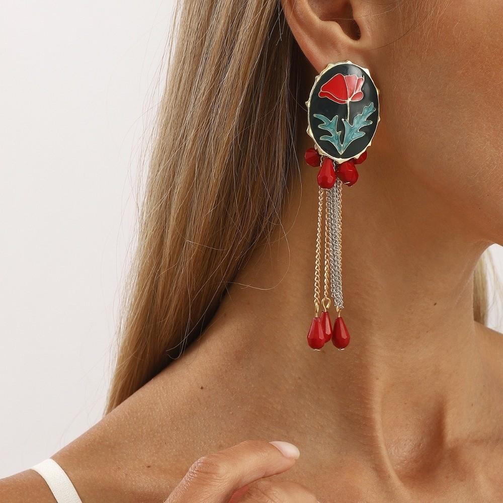 Personalized Enamel Flower Earrings Flower Button Multi-layer Tassel Earrings  Jewelry Gifts