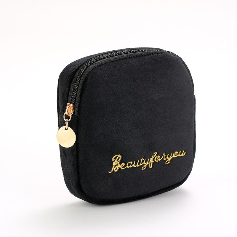 Women's Cosmetic Bag Zipper Velvet Letter Embroidery Solid Make Up Pouch for Cosmetics Toiletry Case Female Make Up Bags