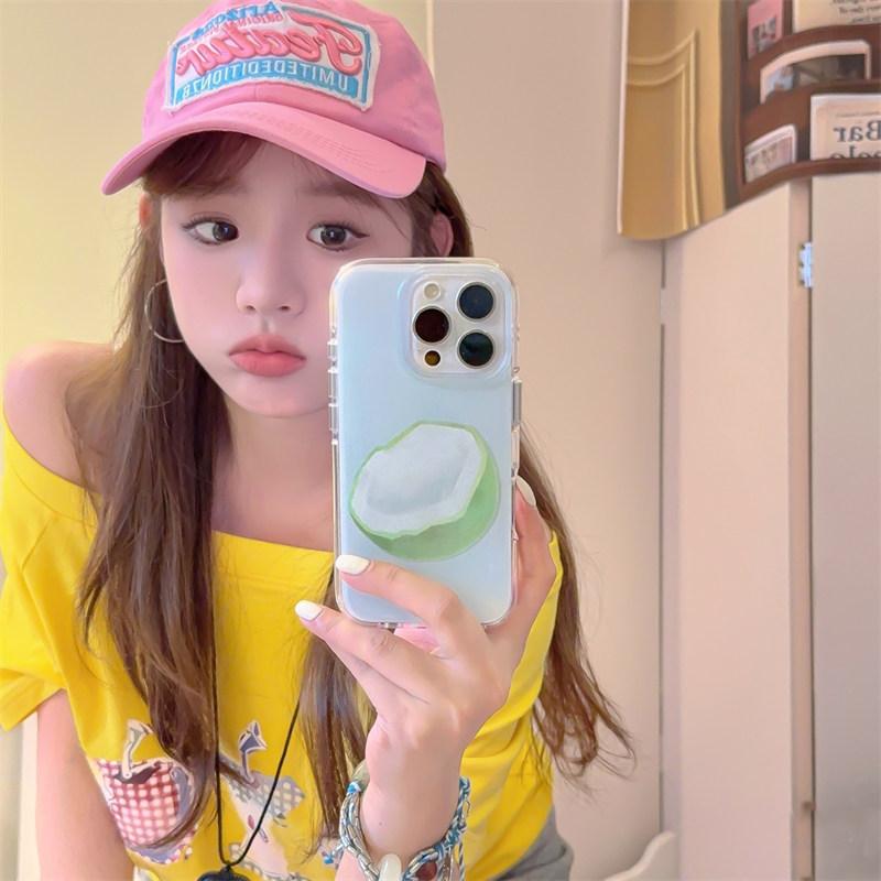ins fruit apple pear watermelon coconut Phone Case for iPhone 16 15 14 13 Pro Max  Silicone shockproof and drop-proof cover