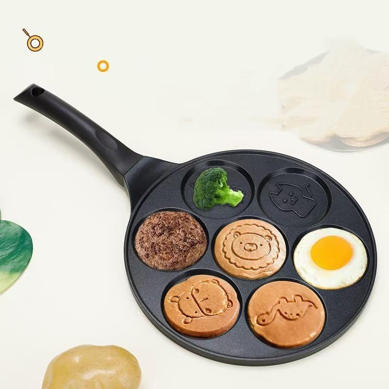 Seven-hole Pancake Pan Household Pan Aluminum Alloy Animal Smiley Breakfast Pot Bakelite Handle Non-stick Pan Fried Omelet Pan