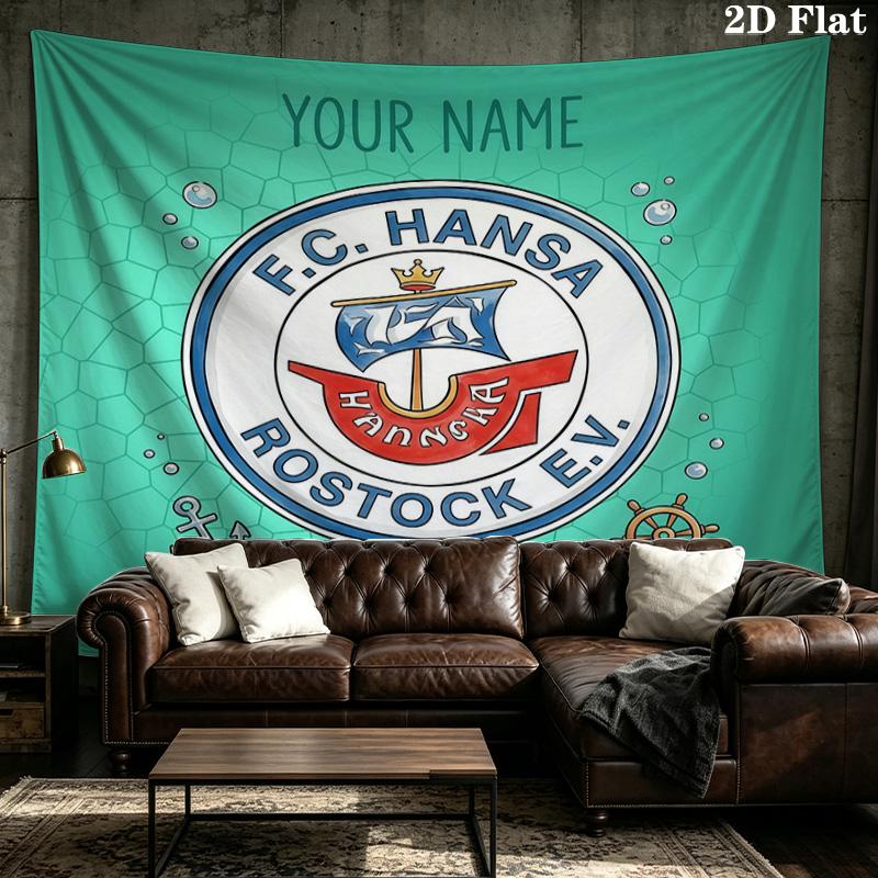 Benutzerdefinierte Name FC Hansa Rostock Gedruckte Wandteppich – Wandbehang für Schlafzimmer, Studentenwohnheime und Heimdekoration
