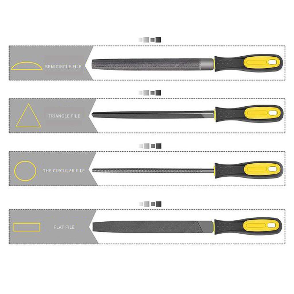 Metal Steel File 4 Pcs Large File 12 Pcs Needle Files 1 Multi-functional Brush Include Flat for Triangle Half-round Roun