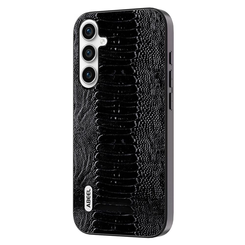 

ABEEL For Samsung Galaxy A34 5G Phone Case Slim Genuine Cow Leather Coated PC+TPU Crocodile Texture Cover Black