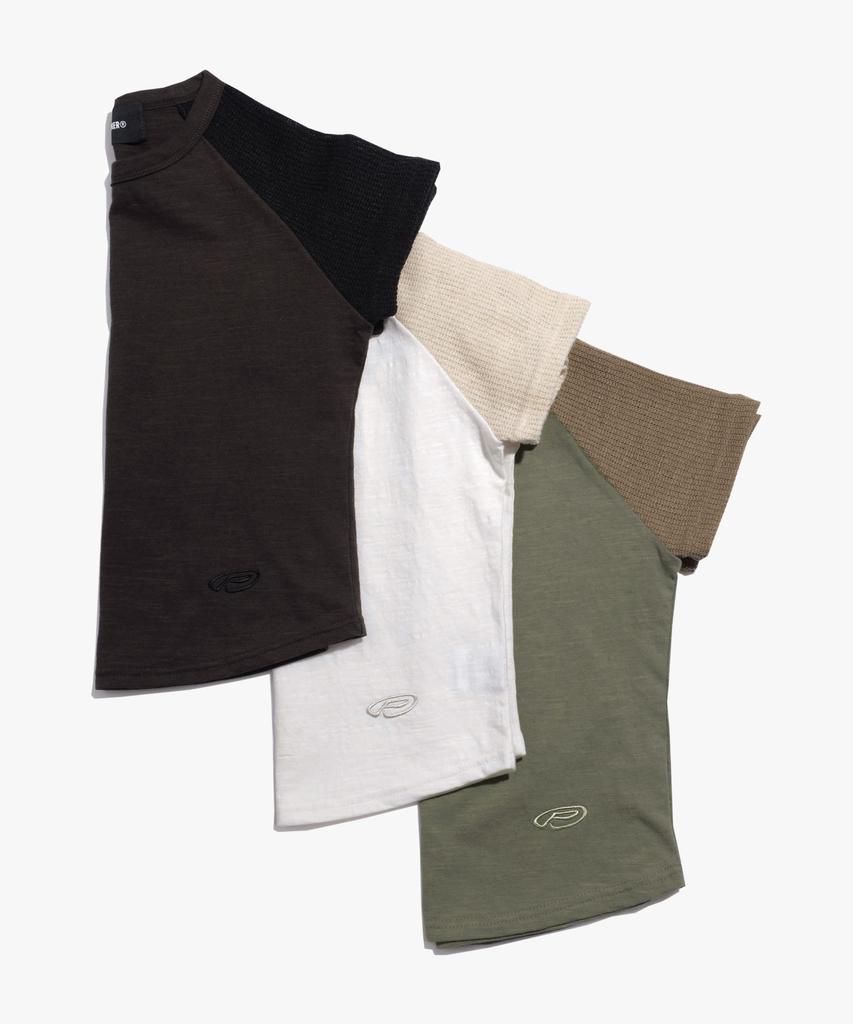 PEACE MAKER Ex Knit Cap Sleeve Crop Tee (Olive)
