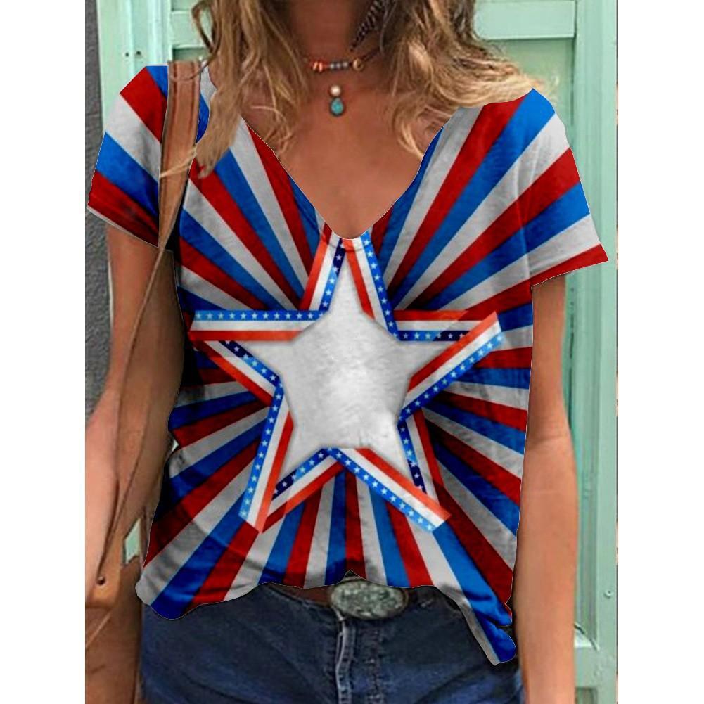 New American Independence Day Women's 3D Printed V-neck T-shirt