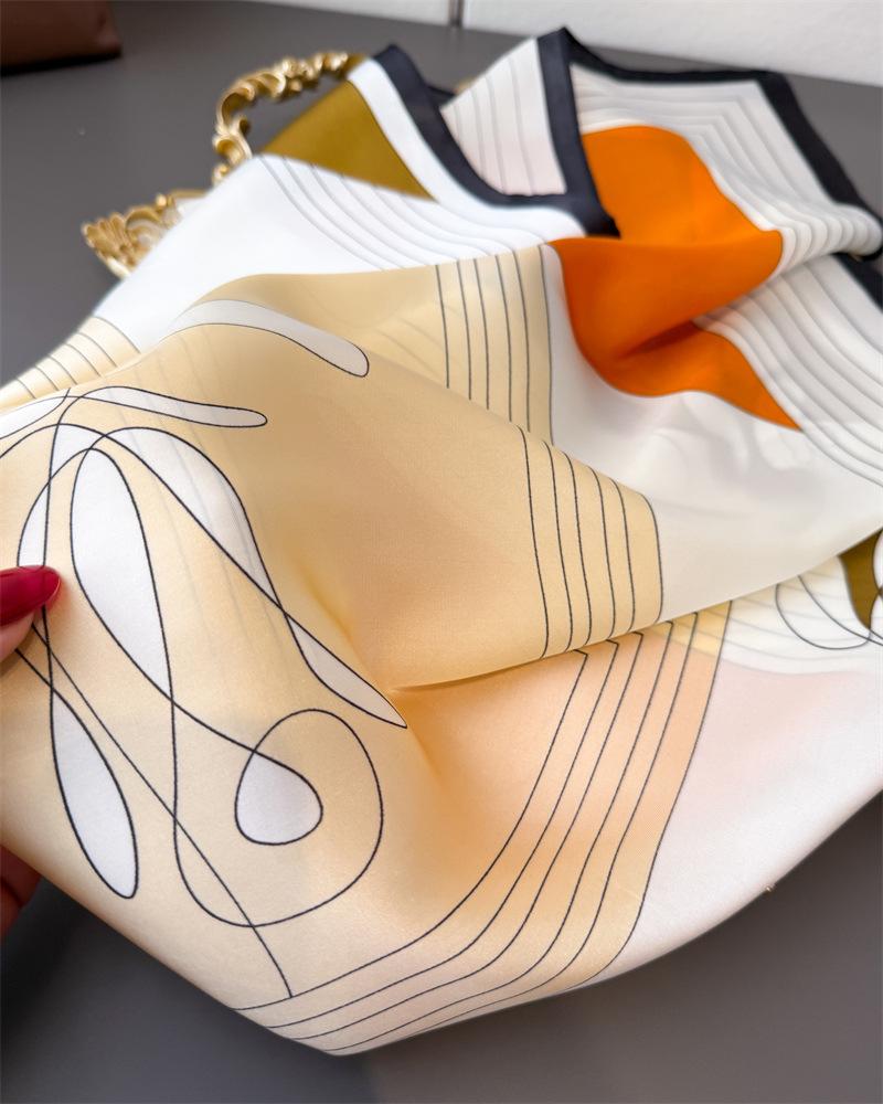 French Minimalist Print Shawl Square Scarf for Women Soft Satin Neckerchief Female Hair Bands Ribbon Headband Bandana