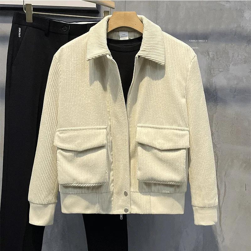 

Autumn Clothing Men s Corduroy Korean Jacket Fashion Casual Lapel Zipper Pocket Streetwear Luxury Coats 2025 New Leisure Clothes M&Pack of 1 абрикосовый