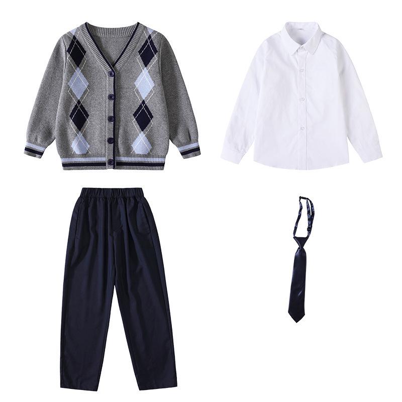 Britský styl Pletený třídílný set školní uniformy pro mateřské a základní školy - Jaro, Podzim a Zima