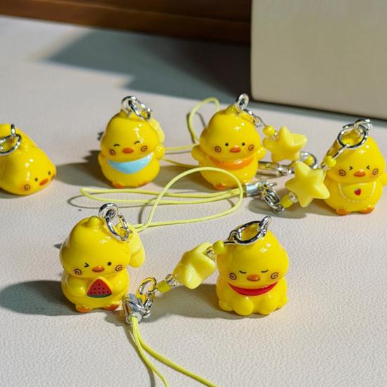 Keychain Pendant Resin Smooth Shiny Mini Size 3D Yellow Chicken Star Bead Design Keyring Bags Mobile Phone Lanyard