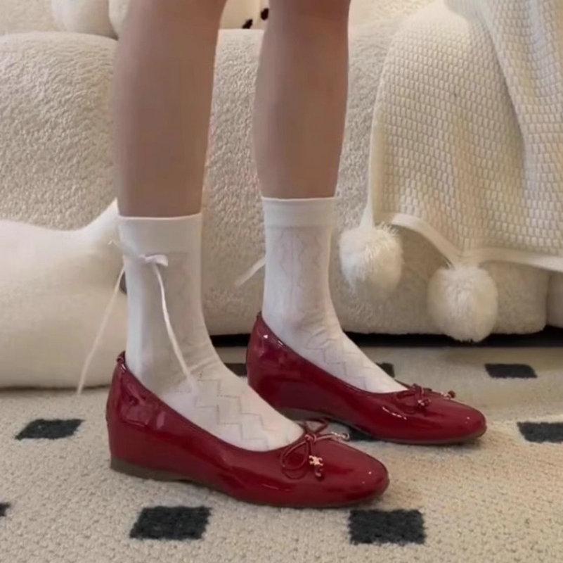 Modische rote Ballerinas mit Absatz, flache Schuhe für Damen, 2024 neu Frühling Herbst, Damen Schuhe mit runder Spitze im Mary Jane Stil