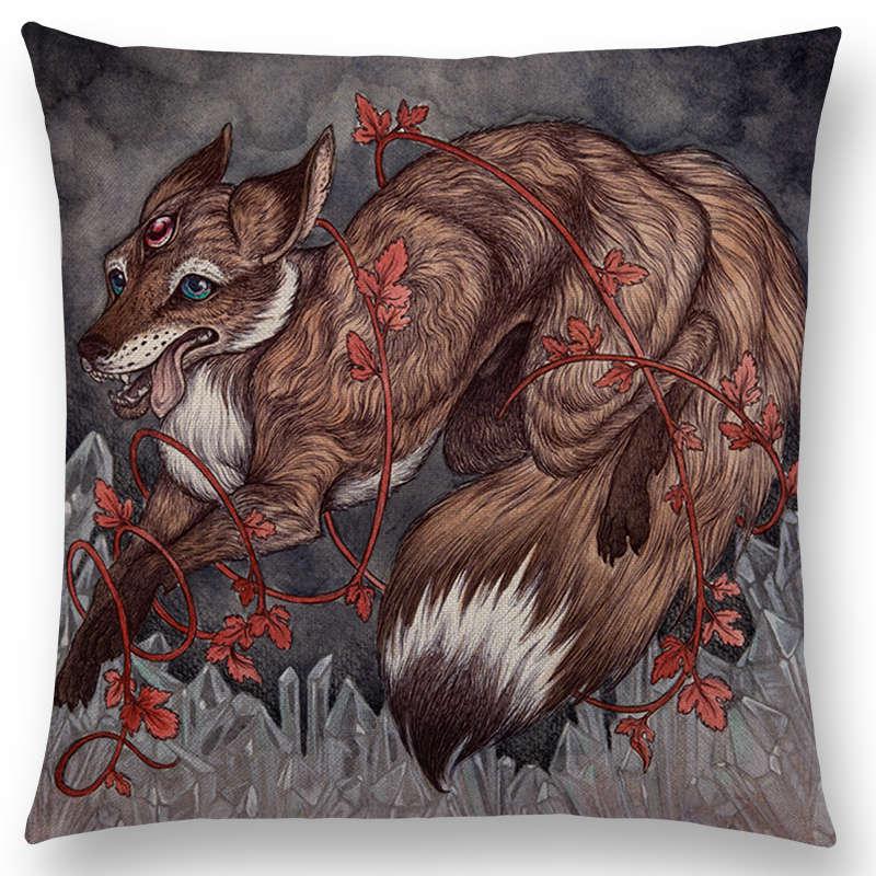 Dark Magic Creatures Mysterious Monster mythical beasts Sofa Pillow Case Cat Deer Bird Fox Tiger Snake Cushion Cover