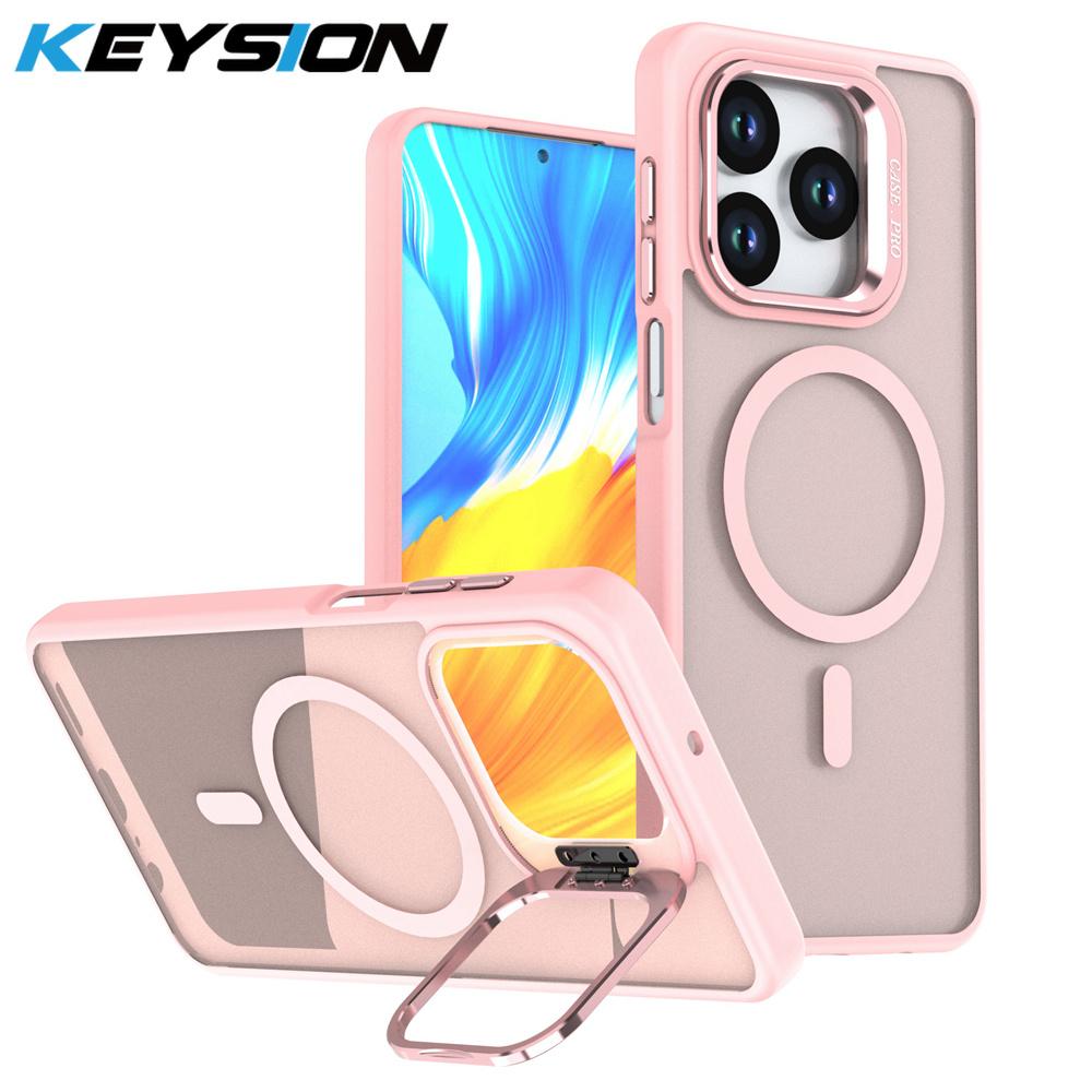 KEYSION Lens Stand Magnetic Phone Case for MagSafe for HONOR X5d Plus Matte Translucent Shockproof Back Cover for Honor X5c Plus