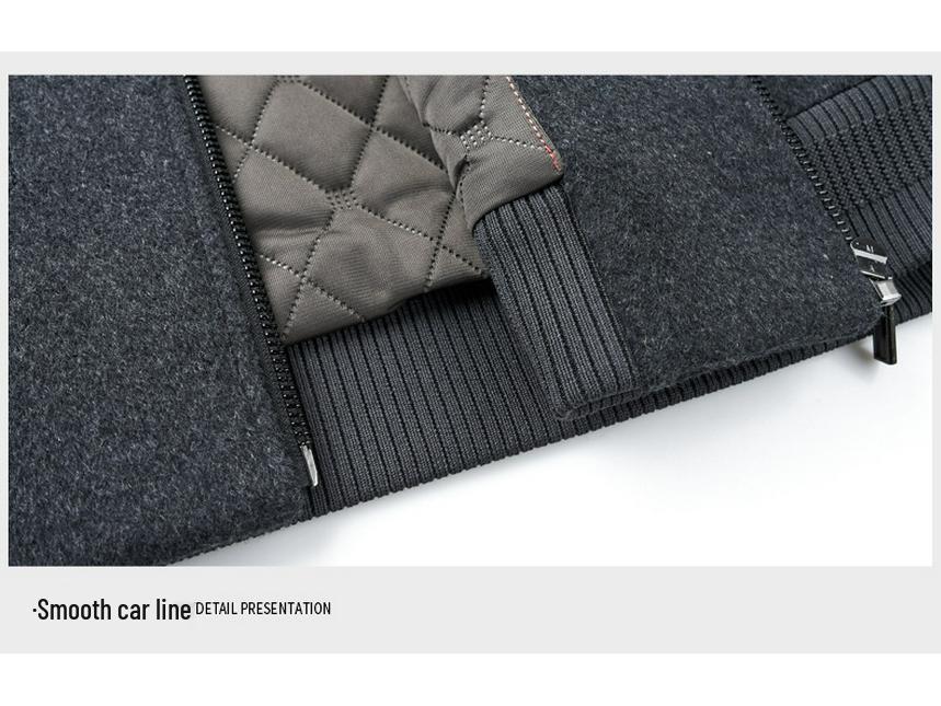 Men's Winter Wool Blend Stand Collar Short Jacket, Middle-Aged Casual Warm Thick Coat