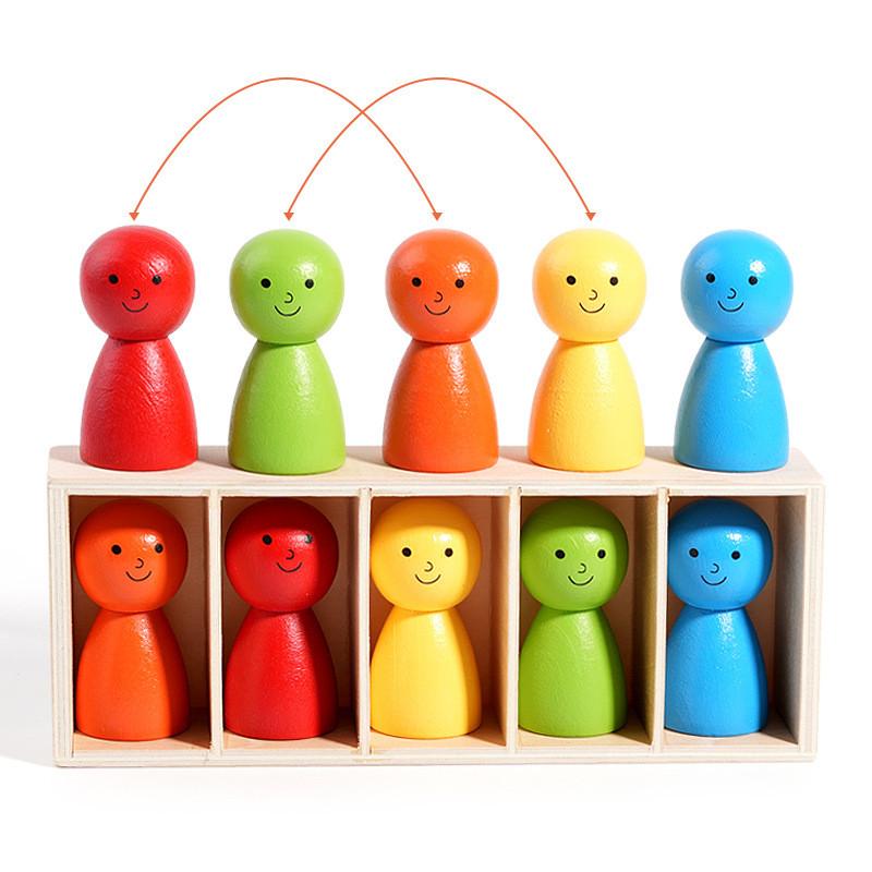 Wooden Childrens Color Matching Blocks With Stackable Design For Toddler Cognitive Development