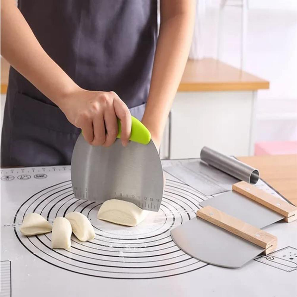 Nerezový kráječ na těsto, nerezová škrabka na těsto, multifunkční kráječ na těsto, pekařská pomůcka pro měření a c