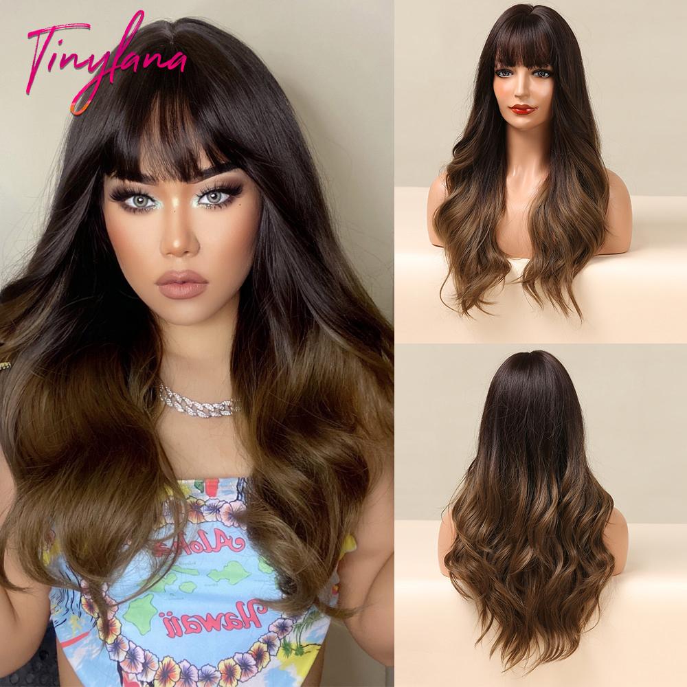 Long Blonde Wavy Synthetic Wigs with Bangs Lolita Cosplay Blonde Halloween Natural Wave Hair Wigs for White Women Heat Resistant