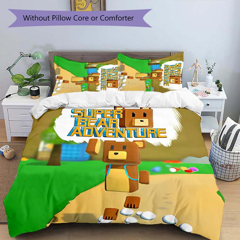 3pcs Game Super Bear Adventure pattern bedding set duvet cover set includes duvet cover &pillowcases, perfect all season bedroom decoration & gift