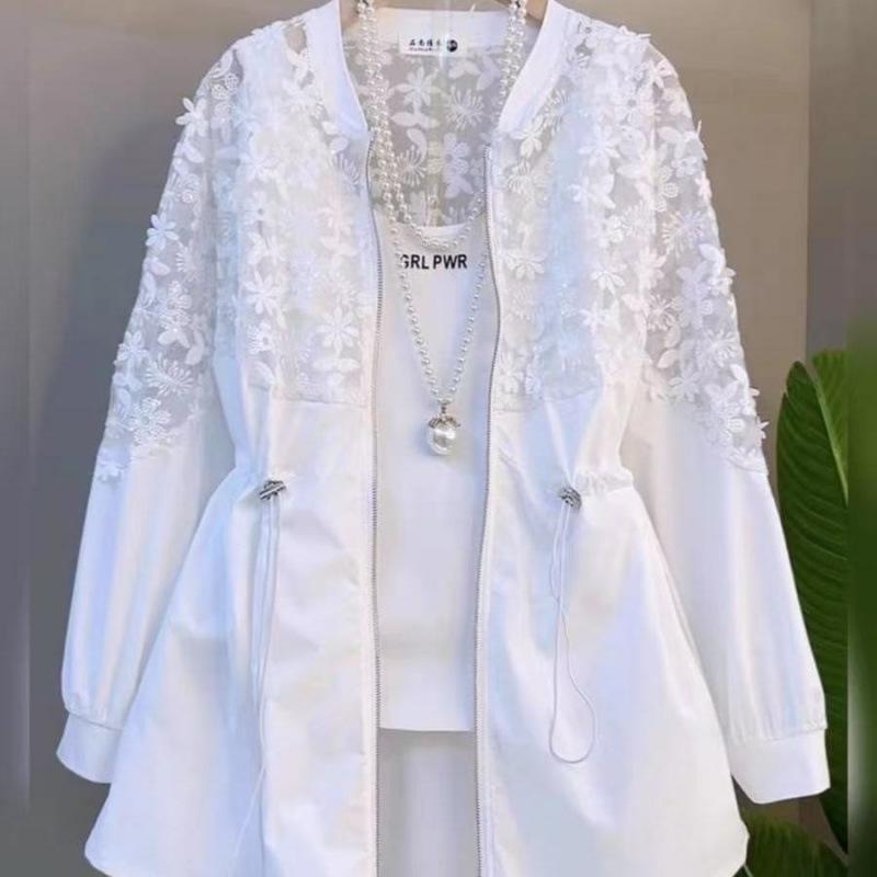 Summer Three Dimensional Flower Windbreaker Plus Size Women's Fat Sister Western Style Joker Slim Lace Stitching Long Sleeve Coat