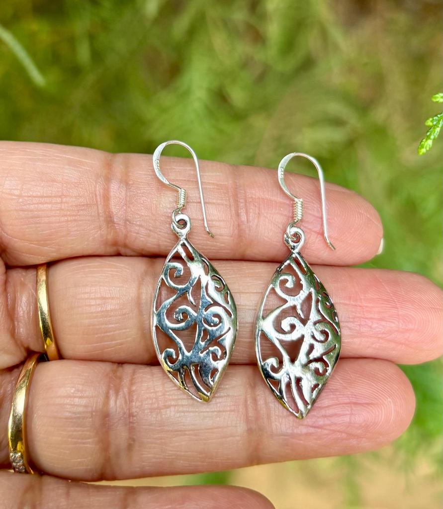 925 Sterling Silver Oxidized Danglers Earrings JHUMKA, Long Linear Earring, Cutwork FREE SHIP, 2.15 Gm