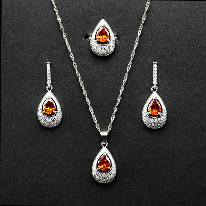 European and American Jewelry Temperament Fashionable Metal Sparkling Diamond Jewelry Water Droplet Gemstone Necklace Ring