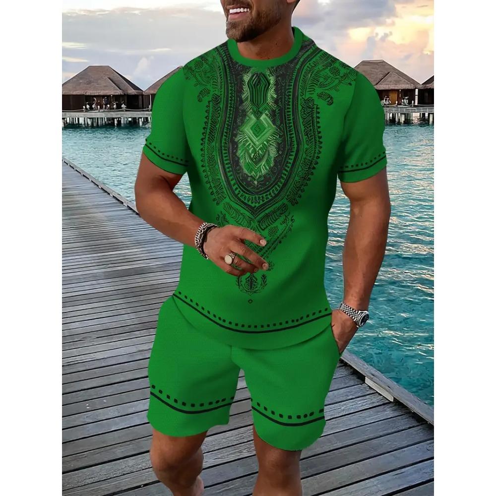 2025 Vintage Men's T-shirts Shorts Set 3D African Ethnic Style Print Casual Hawaiian Tees Suit Summer Men Women Tracksuit Outfit