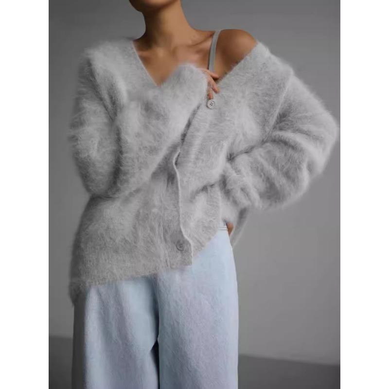 Cardigan Invernale Autunnale Maglioni Giubbotti Donna Pelliccia Sintetica di Vison Manica Lunga Maglie a Maglia Scollo a V Maglioni a Maglia Larga Cappotto Abbigliamento Casual