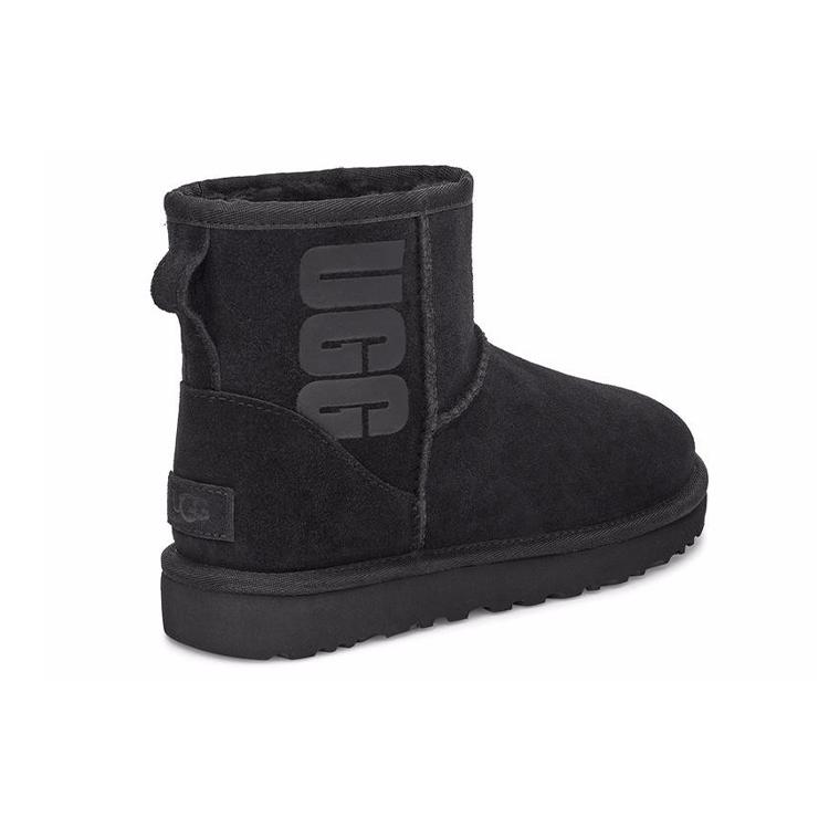New UGG Classic Mini UGG Rubber Logo 'Black' Women's 1108231-BLK