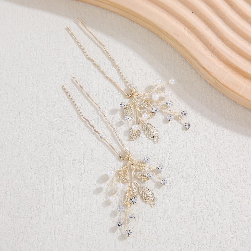 Famihot Hair Accessory Set with and Leaf and Flower Bridal Kanzashi and Crystal Perfect for Entrance and Perfect for Kimono and Made of Alloy and Gold